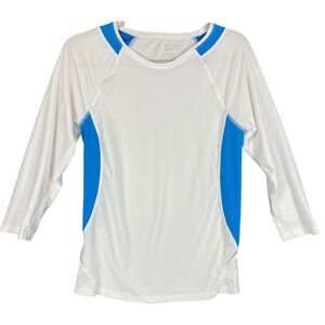 Vogo Athletica Womens Medium White Blue Mesh Panel Long Sleeve Workout Top Shirt